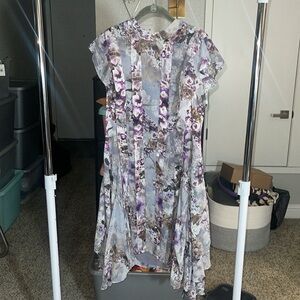 NWOT ALL SAINTS Chiffon Heather Grey, Purple & Floral Design Dress. SZ 10